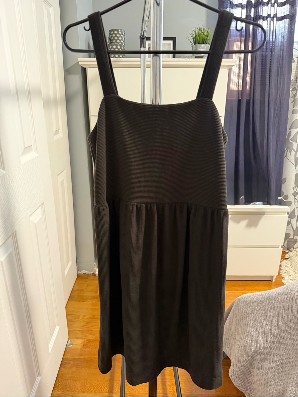 LOFT Black Ribbed Midi Dress with Wide Straps